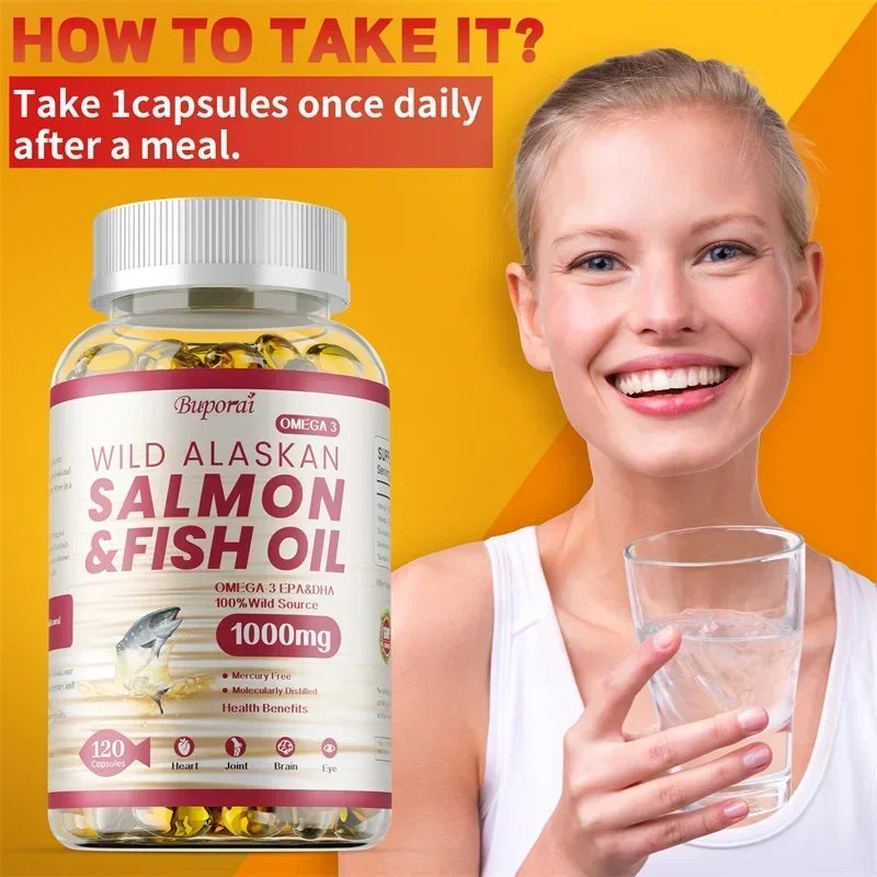 Salmon Fish Oil - Rich in EPA+DHA, Supports Joint, Brain and Eye Health, Enhances Immune Function, and  Antioxidant