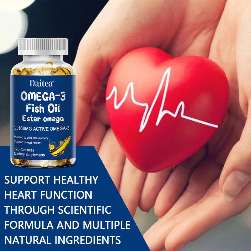 Omega 3 Fish Oil - with DHA & EPA - Supports Brain, Nervous System, Cardiovascular, Skin Health, Antioxidant - 120 Capsules