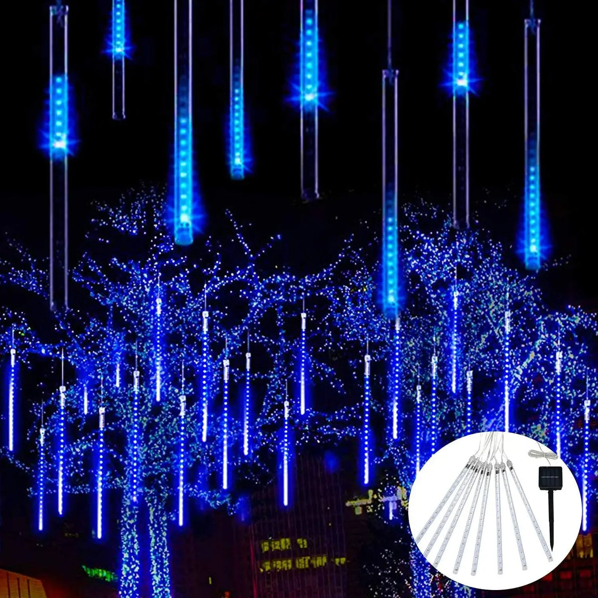 Solar Meteor Shower Lights Outdoor Meteor Lights 10Tubes Waterproof LED Falling Raindrop Christmas Halloween Fairy String Lights