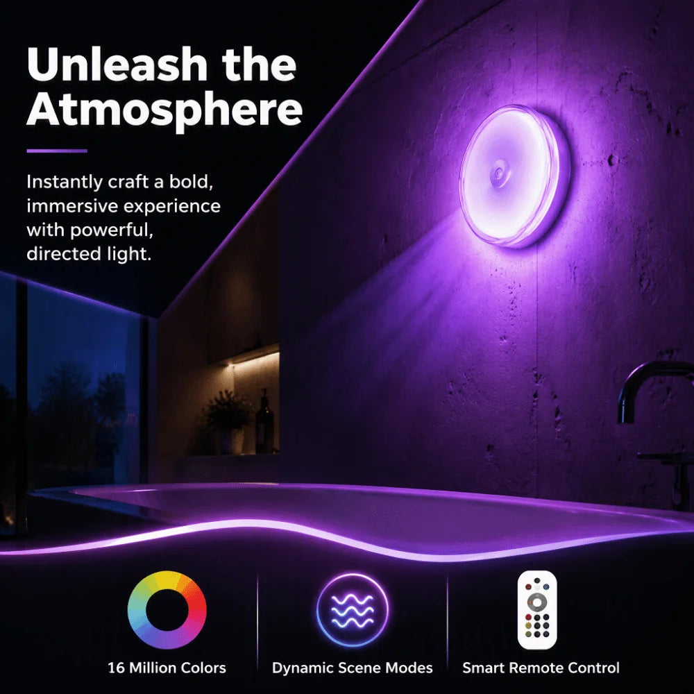 Magnetic Charging Shower Light Wireless Magnetic IP Waterproof Ambient Light 15 RGBW Colors Rechargeable Mood Light Living Room