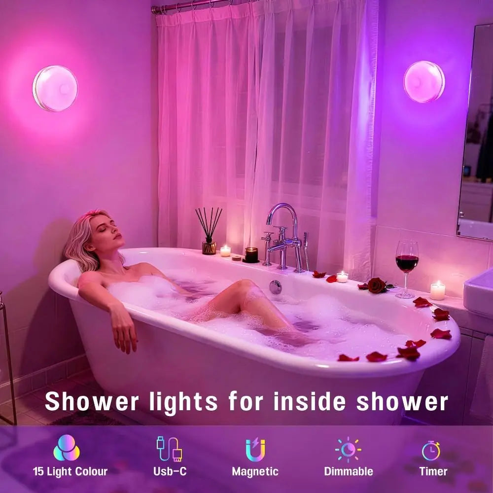 Magnetic Charging Shower Light Wireless Magnetic IP Waterproof Ambient Light 15 RGBW Colors Rechargeable Mood Light Living Room