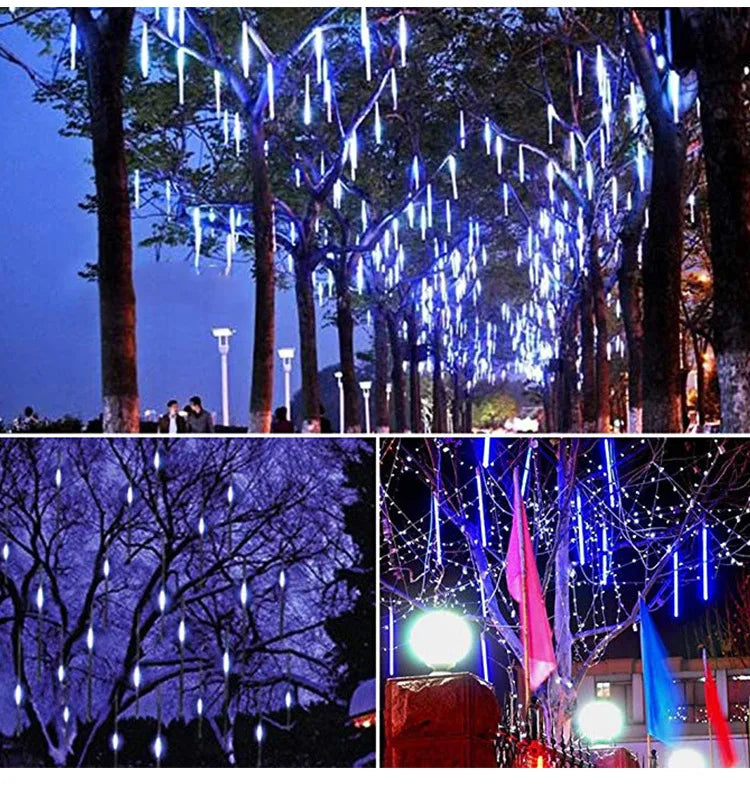 Solar Meteor Shower Lights Outdoor Meteor Lights 10Tubes Waterproof LED Falling Raindrop Christmas Halloween Fairy String Lights