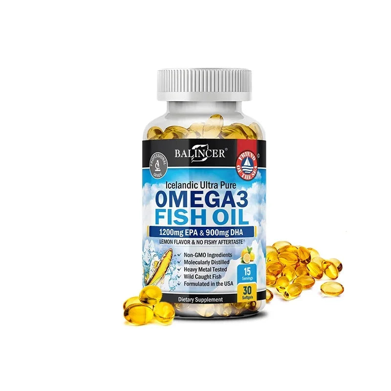 Fish Oil Omega 3 Contains EPA 1200mg & DHA 900mg - for Joints, Eyes, Cognitive Supplement, Non-GMO, Gluten Free